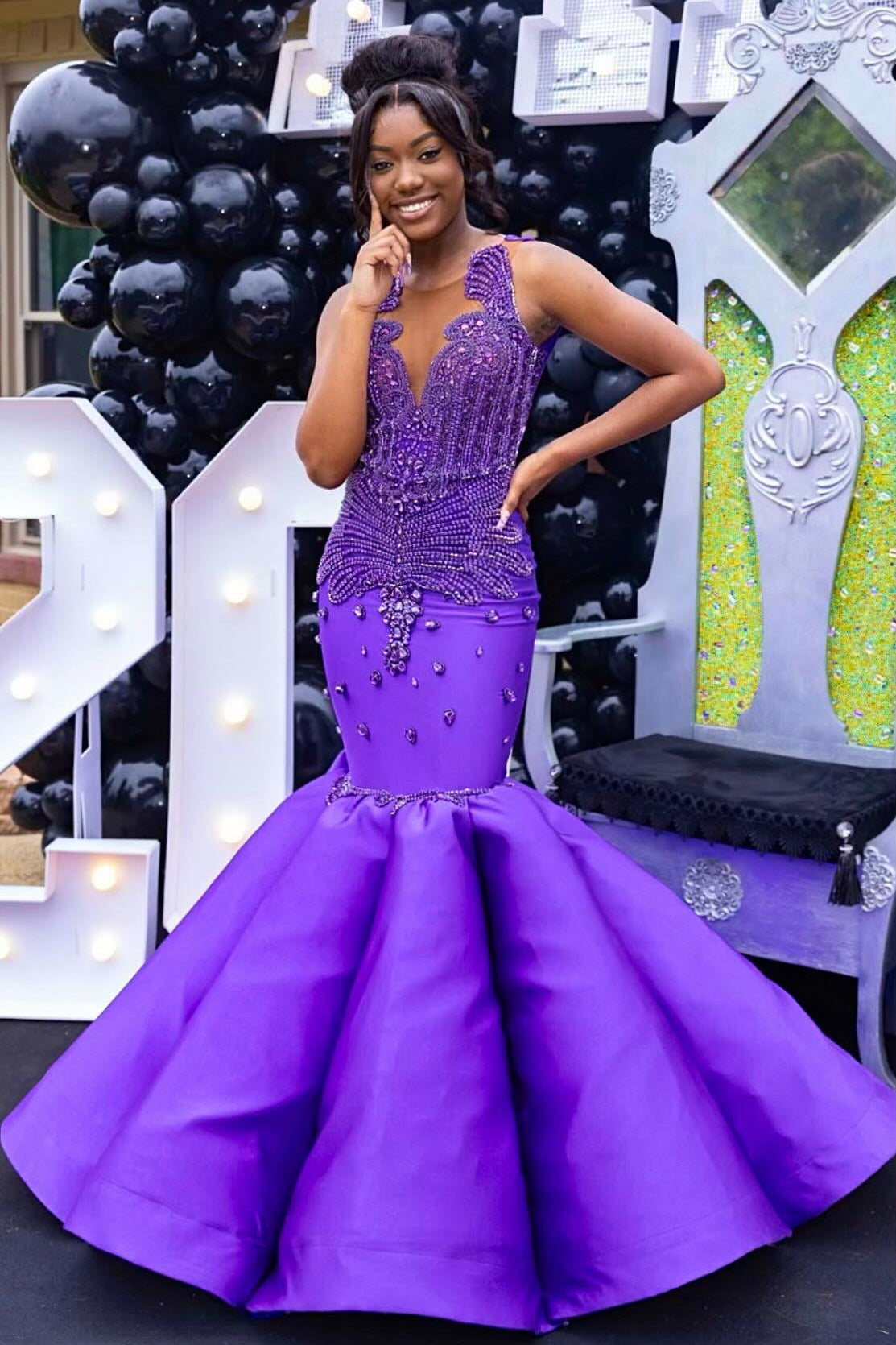 Glamorous Mermaid Purple Sleeveless Crystal Sexy Prom Dress-showprettydress