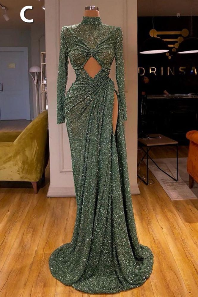 Glitter Off-the-Shoulder Slim Mermaid Prom Party GownsSleeveless Mermaid Evening Gowns-showprettydress