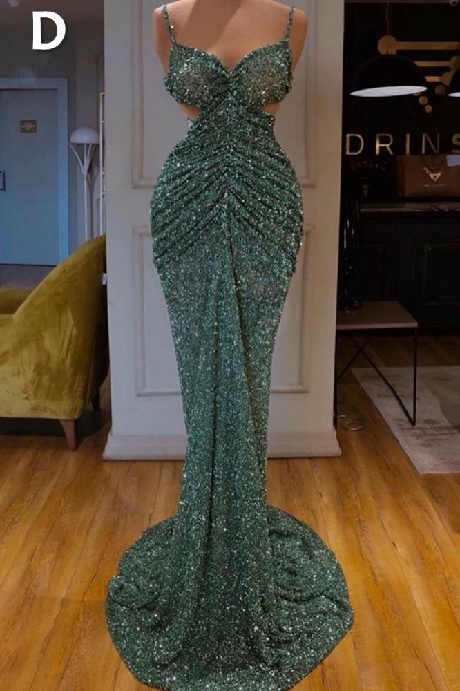 Glitter Off-the-Shoulder Slim Mermaid Prom Party GownsSleeveless Mermaid Evening Gowns-showprettydress
