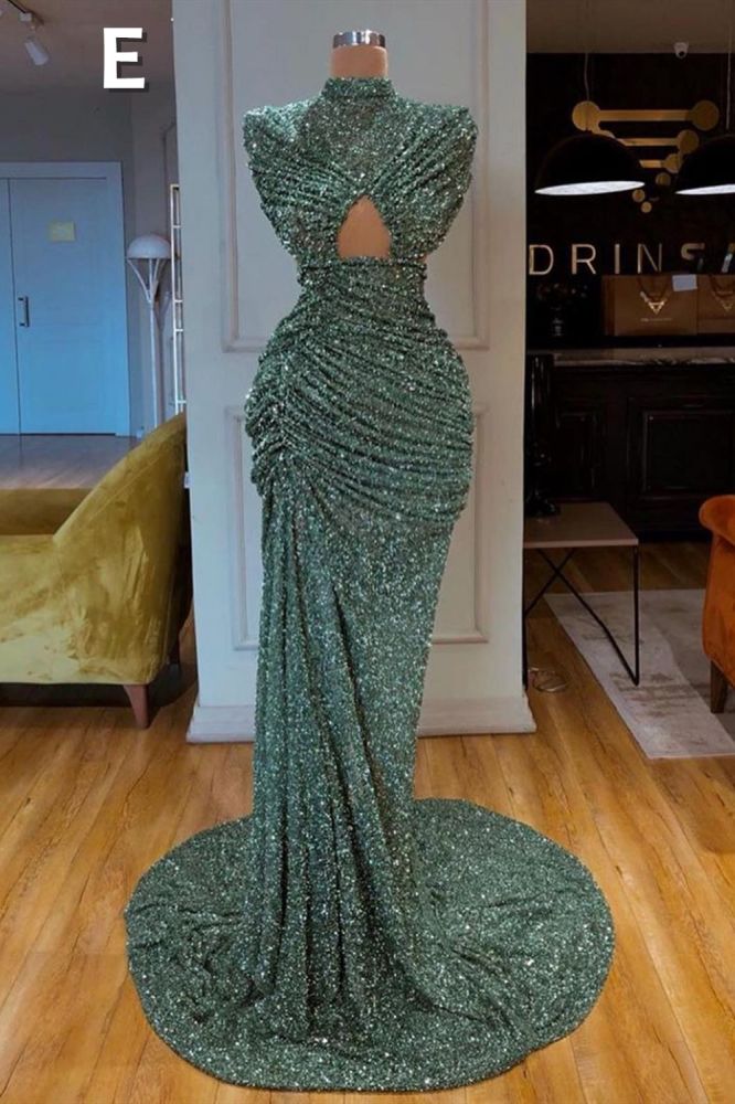 Glitter Off-the-Shoulder Slim Mermaid Prom Party GownsSleeveless Mermaid Evening Gowns-showprettydress