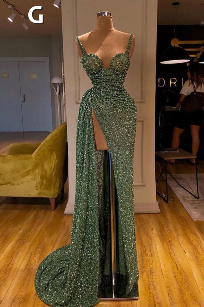 Glitter Off-the-Shoulder Slim Mermaid Prom Party GownsSleeveless Mermaid Evening Gowns-showprettydress