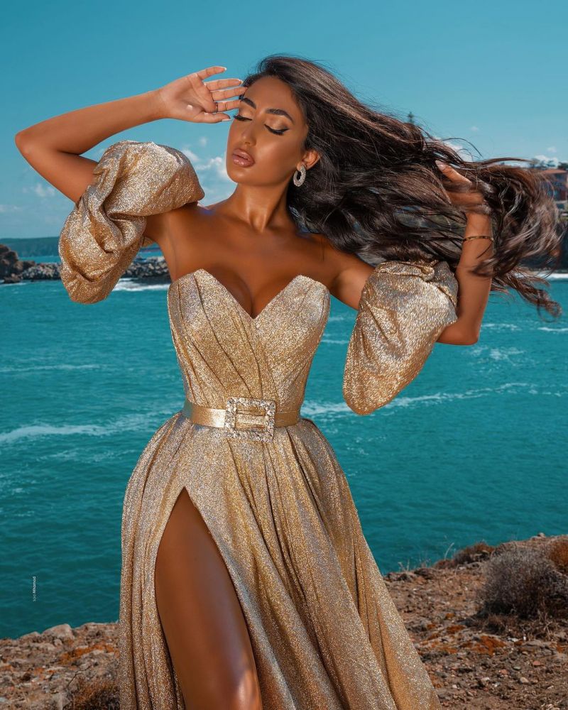 Glitter Sleeveless Splitfront Evening Party Maxi Dress Wedding Party Dress-showprettydress