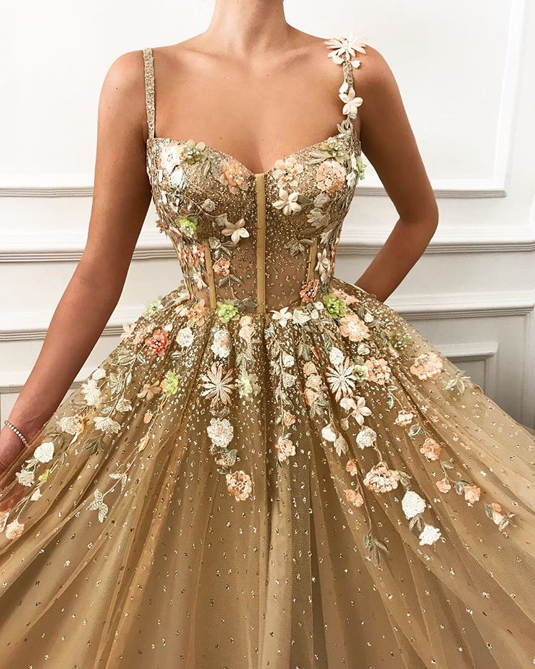Gorgeous A-line Spaghetti Straps Flower Prom Dresses-showprettydress