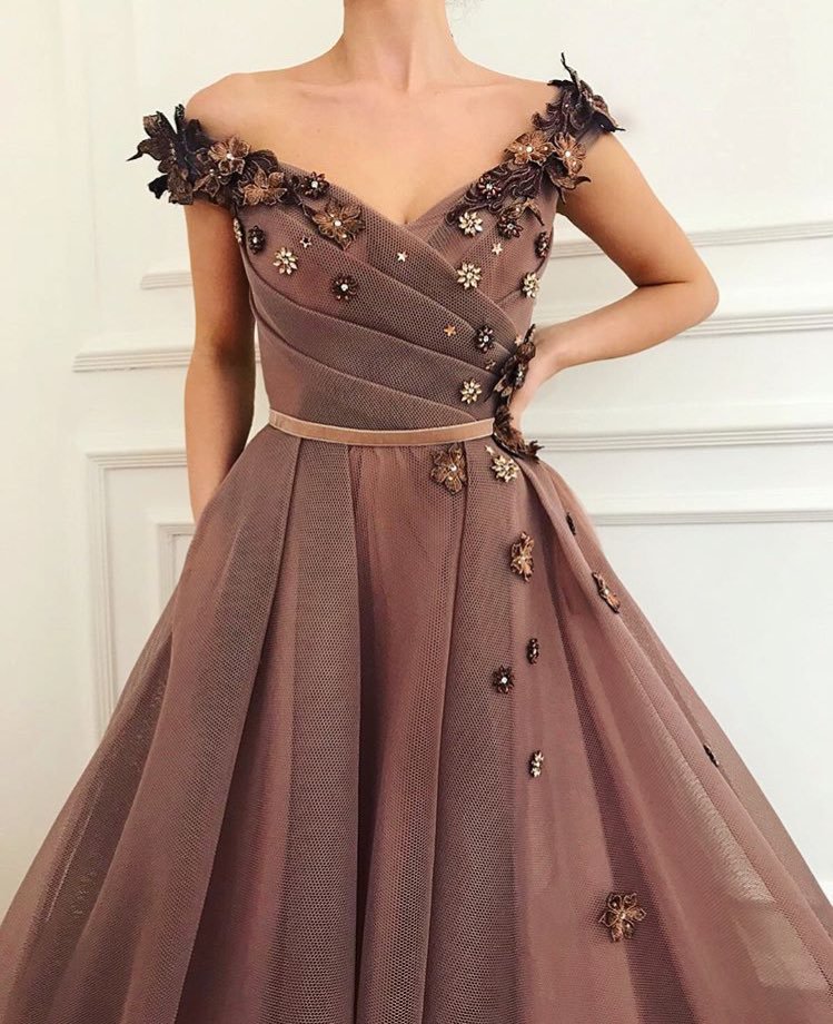 Gorgeous Brown Prom Party Gowns| V-Neck Ball Gown Evening Gowns-showprettydress