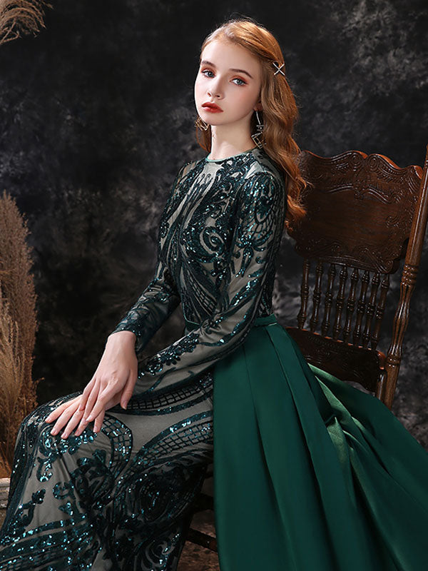 Gorgeous Evening Dress Mermaid Jewel Neck With Train Long Sleeves Zipper Lace Lace Social Pageant Dresses-showprettydress