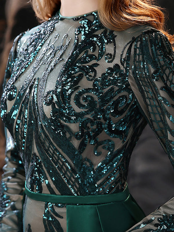 Gorgeous Evening Dress Mermaid Jewel Neck With Train Long Sleeves Zipper Lace Lace Social Pageant Dresses-showprettydress