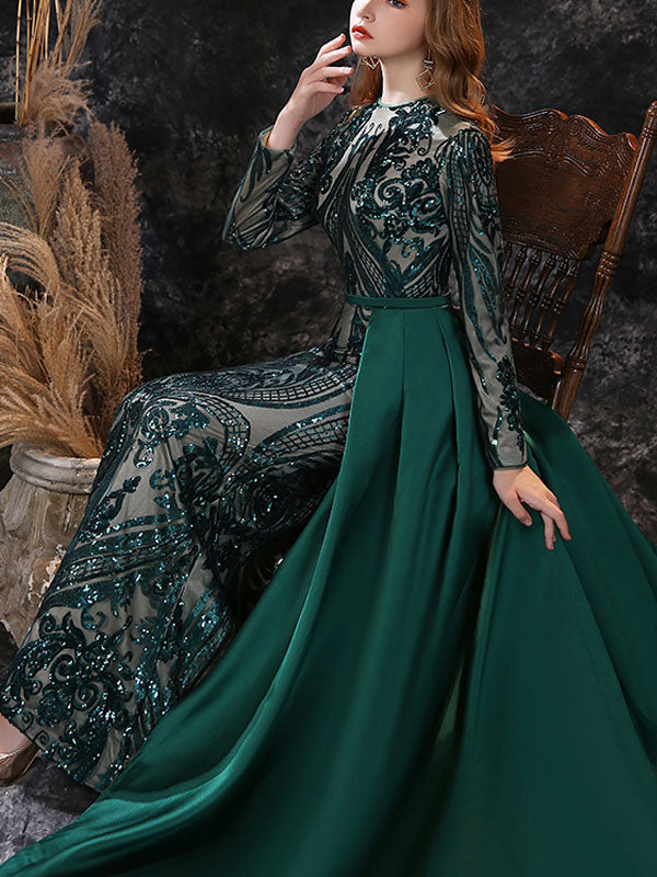 Gorgeous Evening Dress Mermaid Jewel Neck With Train Long Sleeves Zipper Lace Lace Social Pageant Dresses-showprettydress