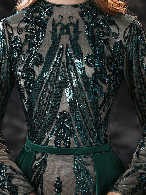 Gorgeous Evening Dress Mermaid Jewel Neck With Train Long Sleeves Zipper Lace Lace Social Pageant Dresses-showprettydress