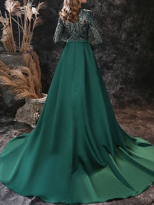 Gorgeous Evening Dress Mermaid Jewel Neck With Train Long Sleeves Zipper Lace Lace Social Pageant Dresses-showprettydress