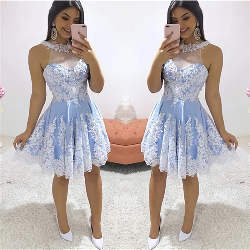 Gorgeous Jewel White Appliques Homecoming Dress Sleeveless Short A Line Cocktail Dress-showprettydress