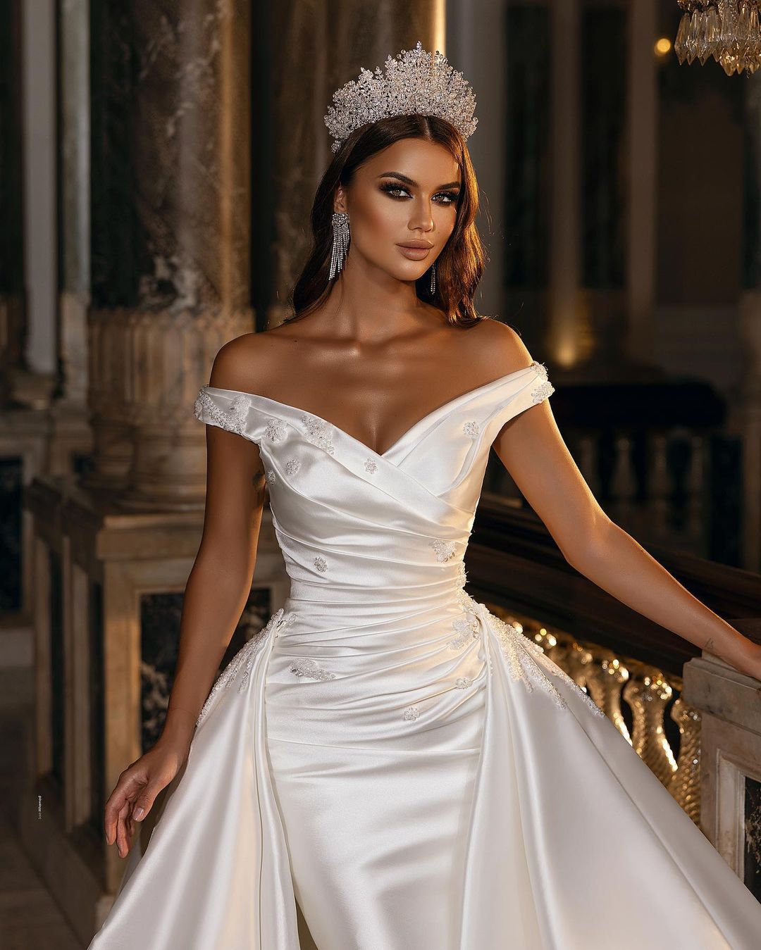 Gorgeous Long A-Line Off-the-shoulder Sweetheart Backless Satin Wedding Dress-showprettydress
