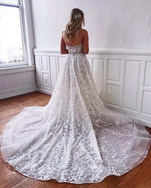 Gorgeous Long A-line Sweetheart Lace Wedding Dress-showprettydress