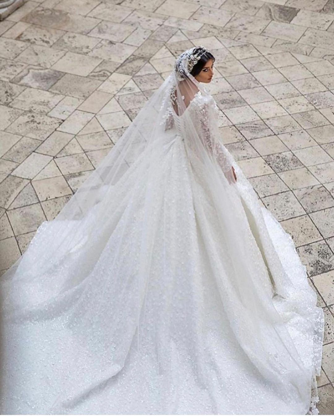 Gorgeous Long A-Line V-neck Appliques Lace Wedding Dress with Sleeves-showprettydress