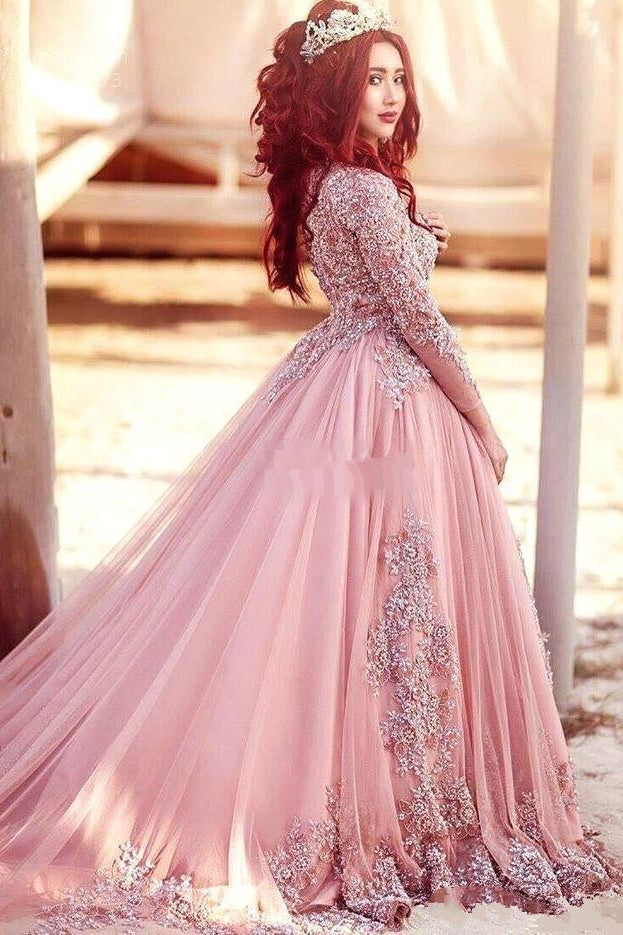 Gorgeous Long-Sleeve Arabic Style Lace Appliques Tulle Evening Dress Gorgeous Long-Sleeve Arabic Style Lace Appliques Tulle Evening Dress