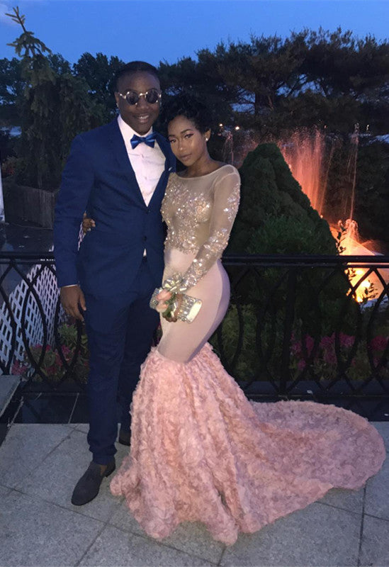 Gorgeous Long-Sleeve Mermaid Lace-Appliques Prom Party Gowns-showprettydress