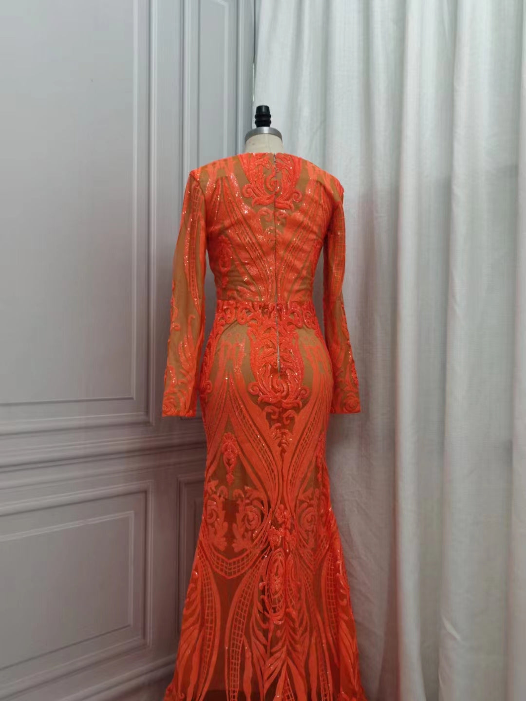 Gorgeous Mermaid V-neck Orange Sparkle Prom Dresses-showprettydress