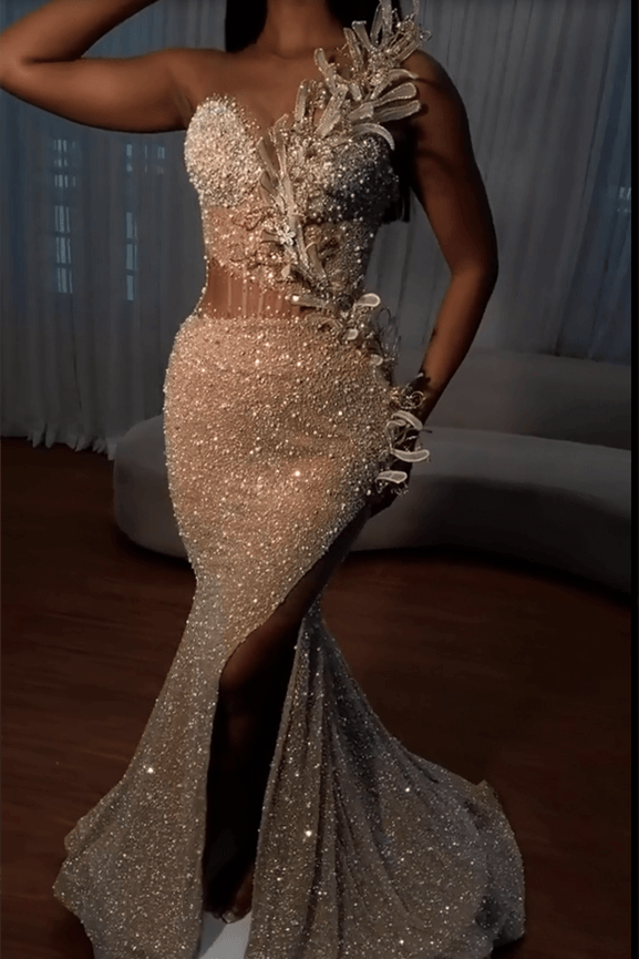 Gorgeous Sweetheart Sleeveless Mermaid Prom Dresses With Split Sequins Beadings-Showprettydress