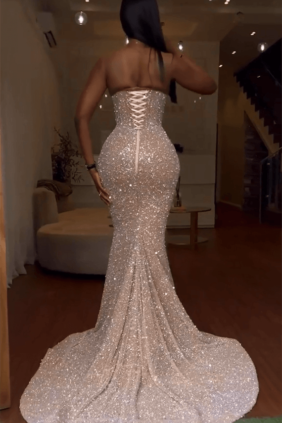 Gorgeous Sweetheart Sleeveless Mermaid Prom Dresses With Split Sequins Beadings-Showprettydress