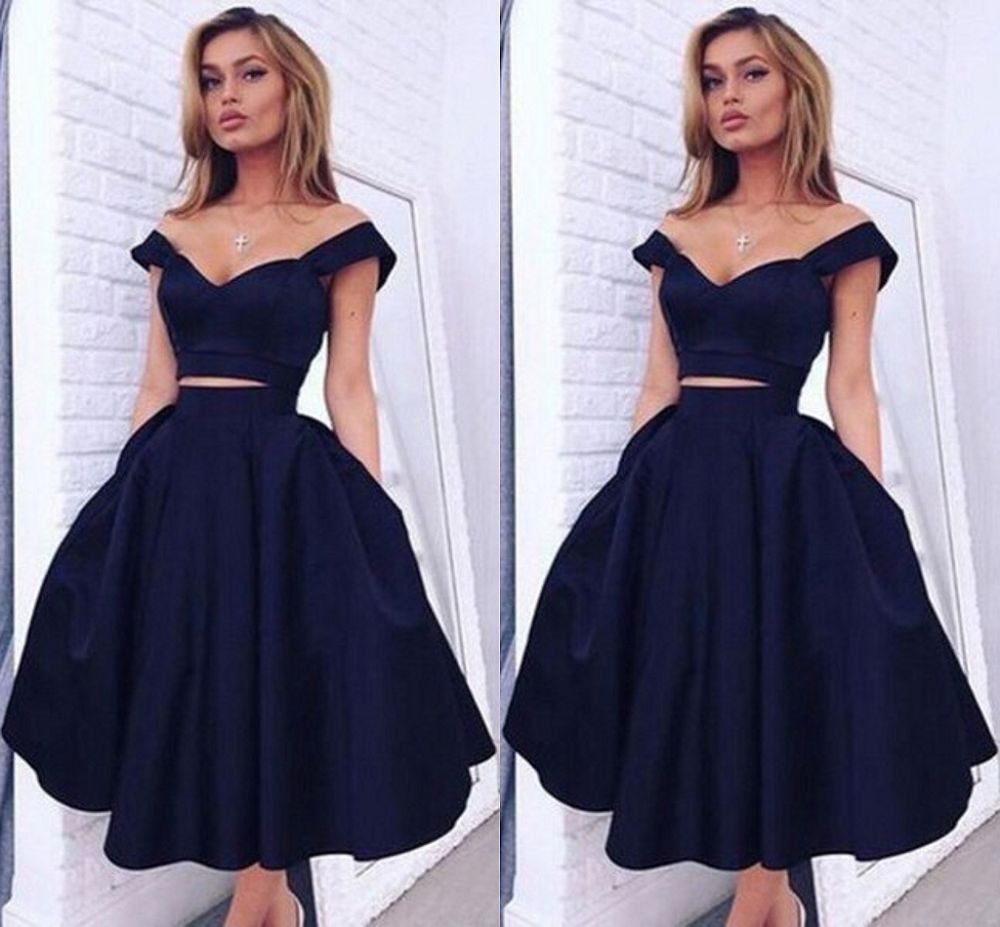 Gorgeous Two pieces Off-the-shoulder Prom Party GownsShort Homecoming Dress-showprettydress
