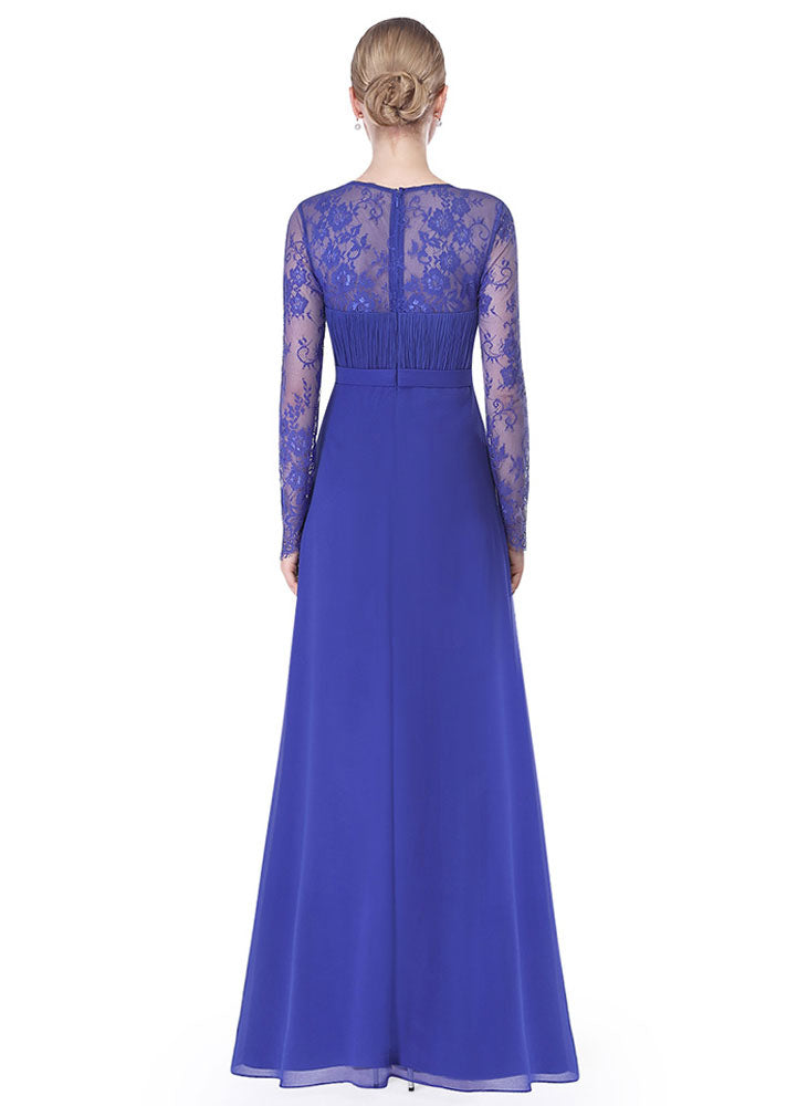 Gorgeous V Neck Evening Dress Illusion Lace Sleeve Mother Of The Bride Dress-showprettydress