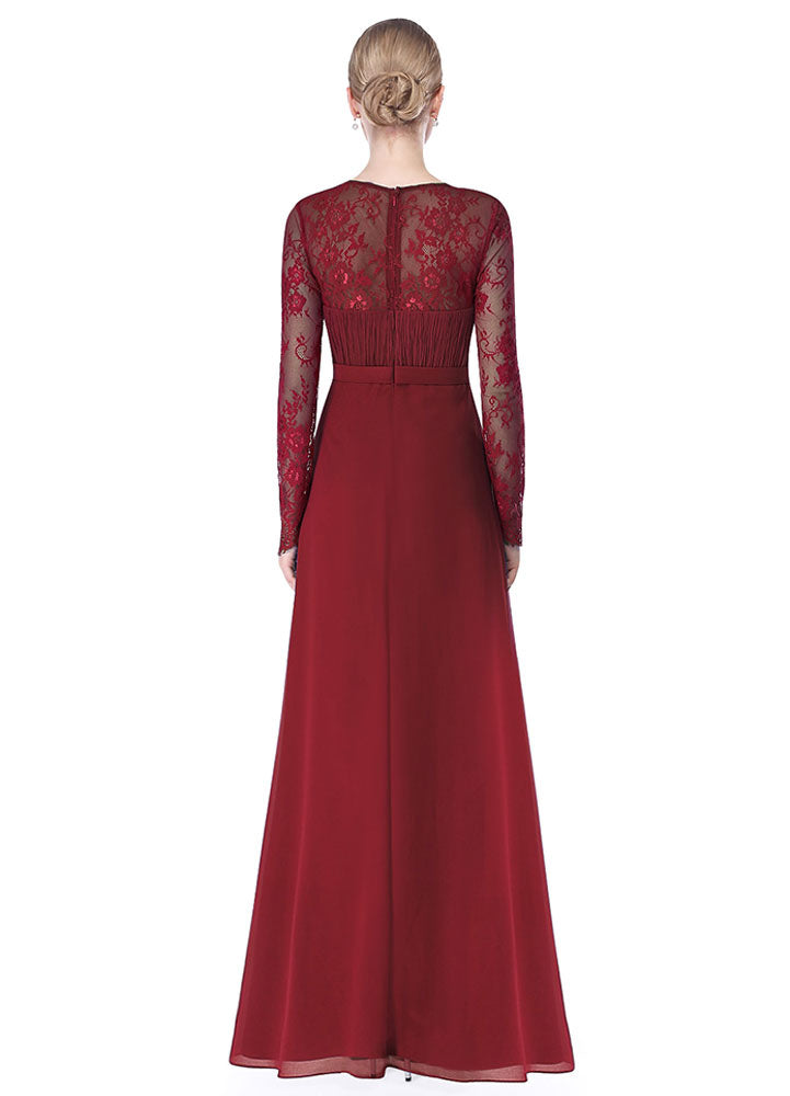 Gorgeous V Neck Evening Dress Illusion Lace Sleeve Mother Of The Bride Dress-showprettydress