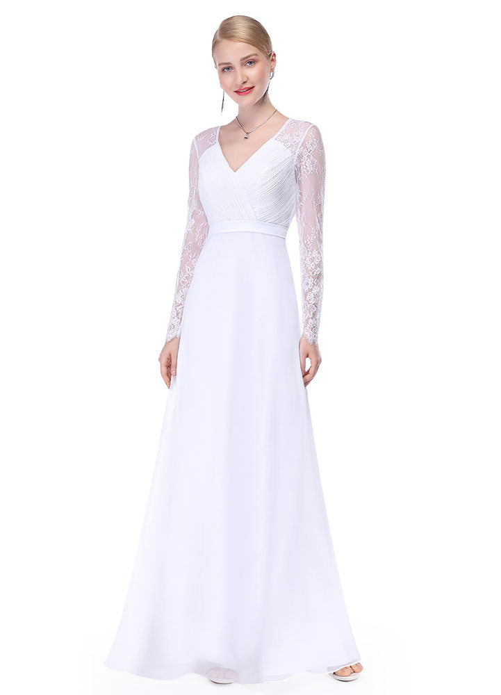 Gorgeous V Neck Evening Dress Illusion Lace Sleeve Mother Of The Bride Dress-showprettydress