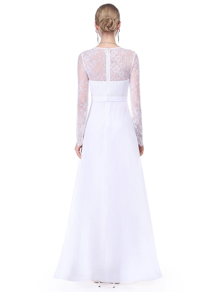 Gorgeous V Neck Evening Dress Illusion Lace Sleeve Mother Of The Bride Dress-showprettydress