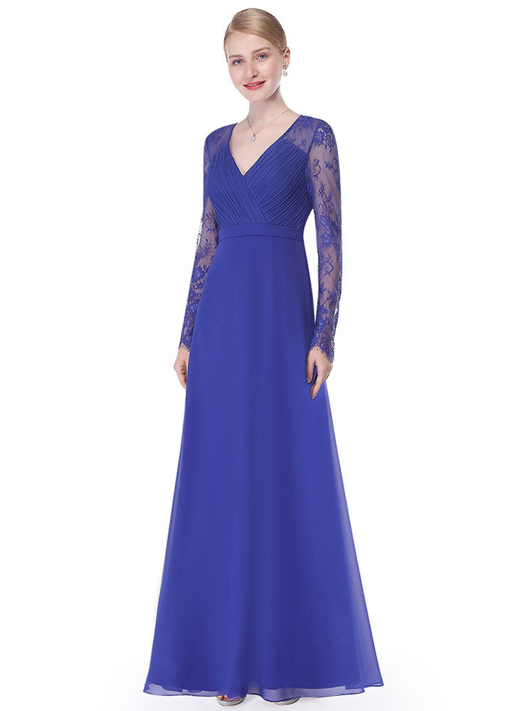 Gorgeous V Neck Evening Dress Illusion Lace Sleeve Mother Of The Bride Dress-showprettydress