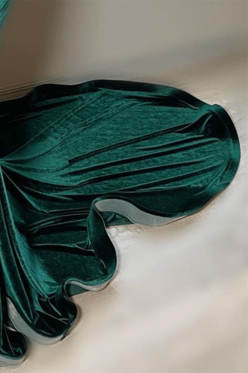 Green Velvet Mermaid Beadings Sheer Tulle Sexy Prom Dress-showprettydress
