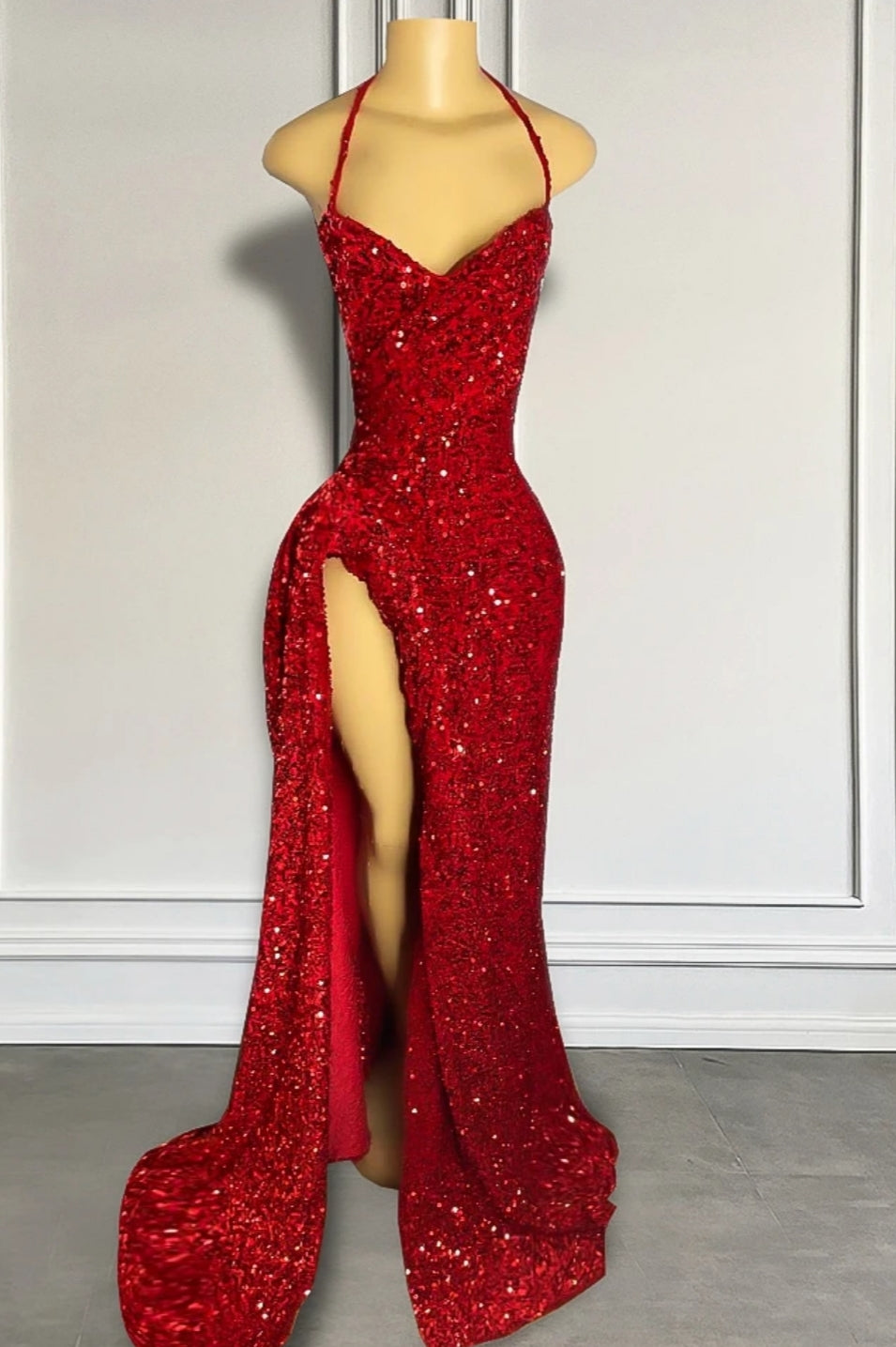 green emerald velvet dress Burgundy Sequin Prom Dresses with Pockets Wide Straps Formal Dress 24005 Custom Colors / 24W main image 1