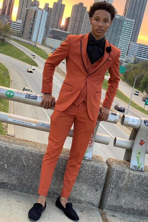 slim fit dress slacks Issac Orange Three-Piece Slim Fit Prom Party Men Suits