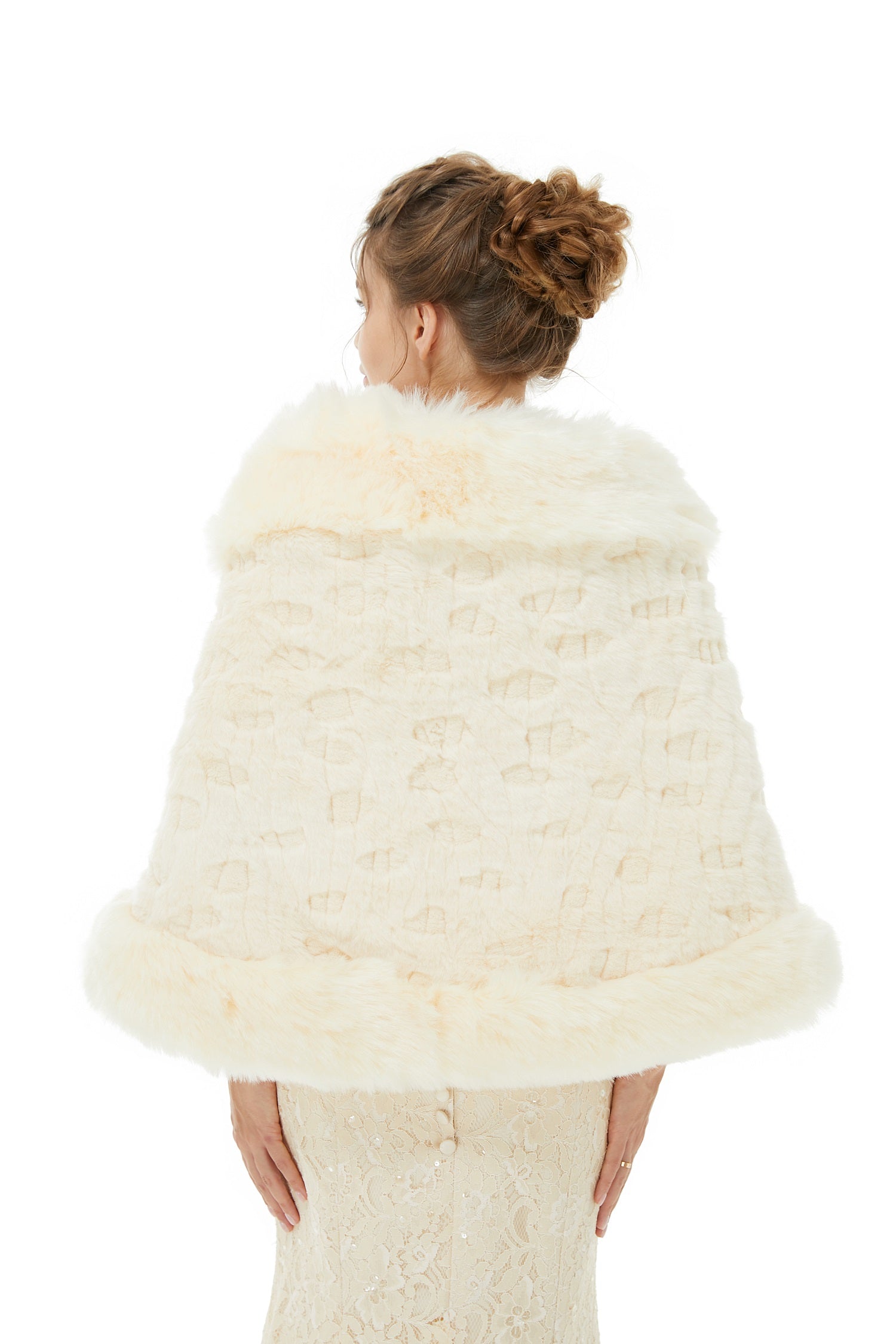 Ivory Faux Fur Wedding Shawl For Bride-showprettydress