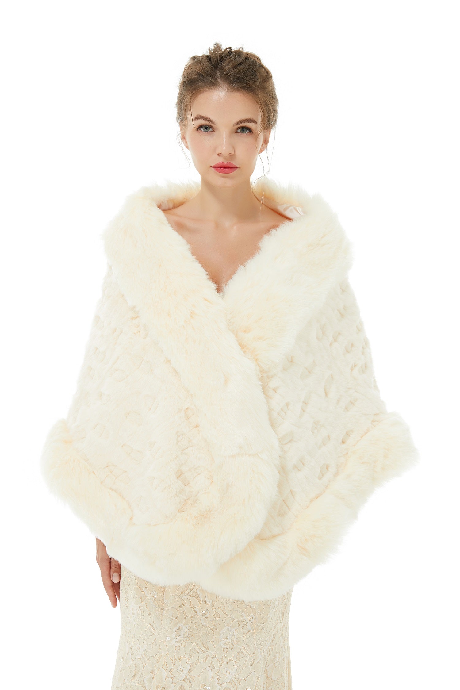 Ivory Faux Fur Wedding Shawl For Bride-showprettydress