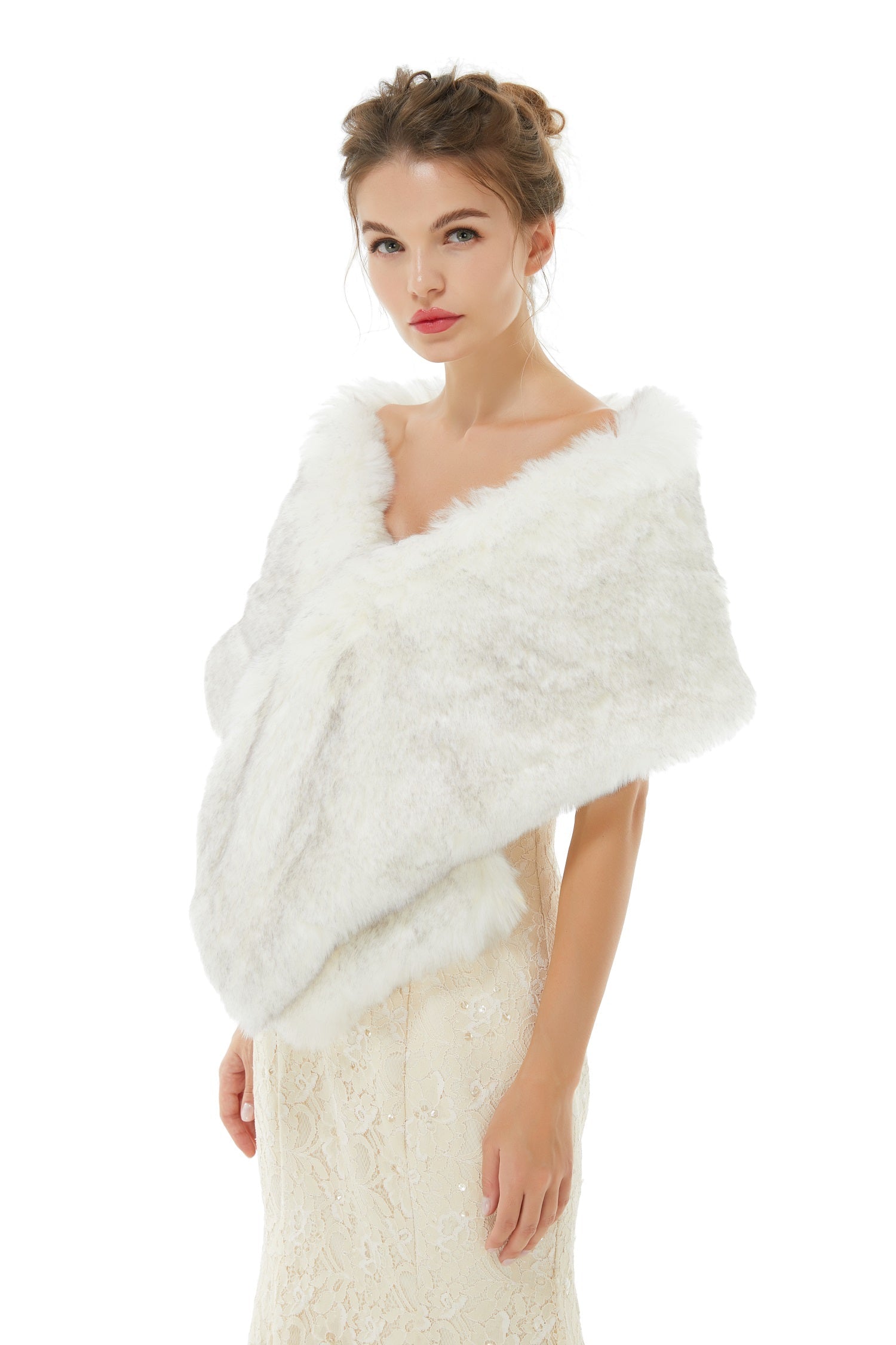 Ivory Faux Fur Wedding Shawl Open Front For Bride-showprettydress