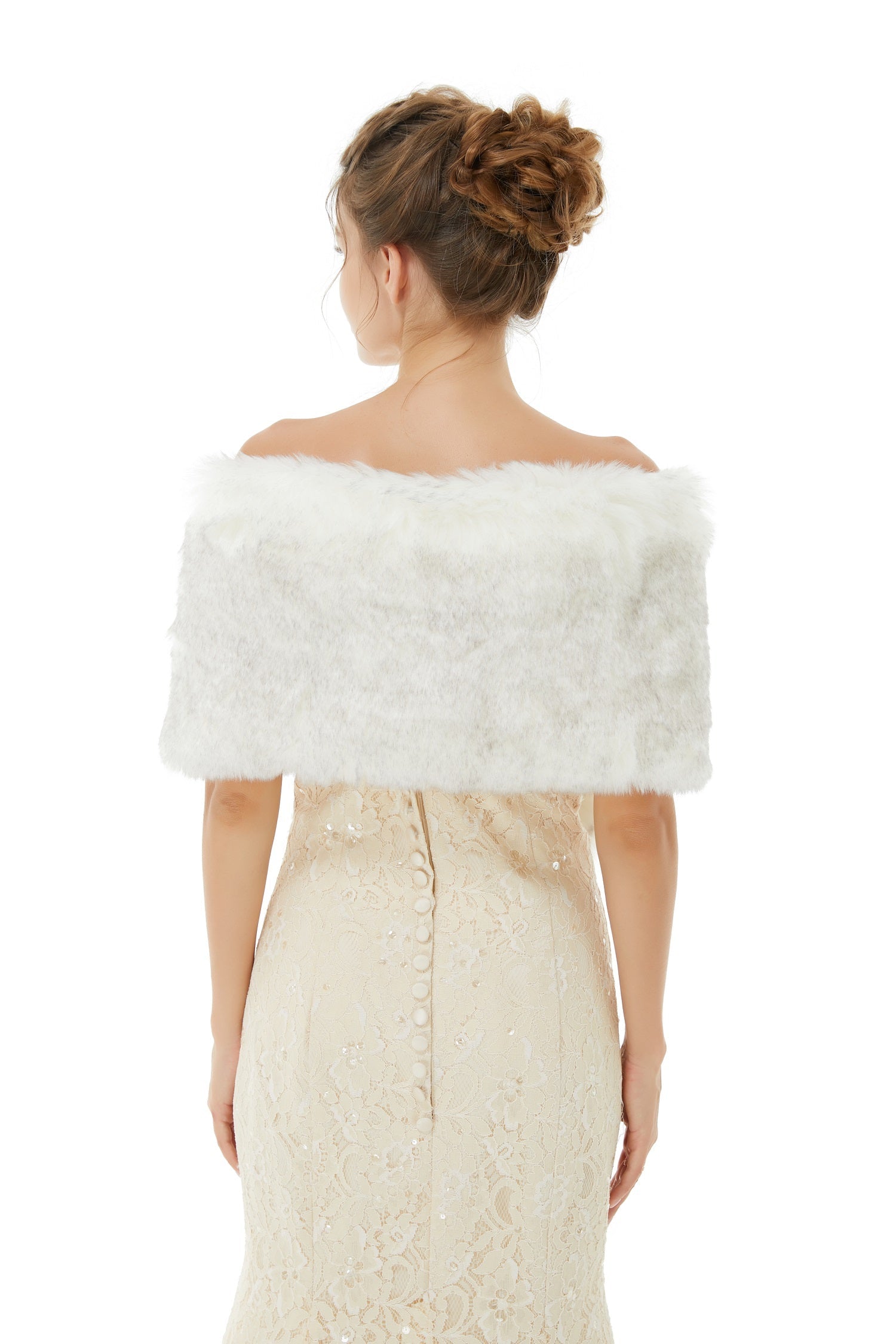 Ivory Faux Fur Wedding Shawl Open Front For Bride-showprettydress