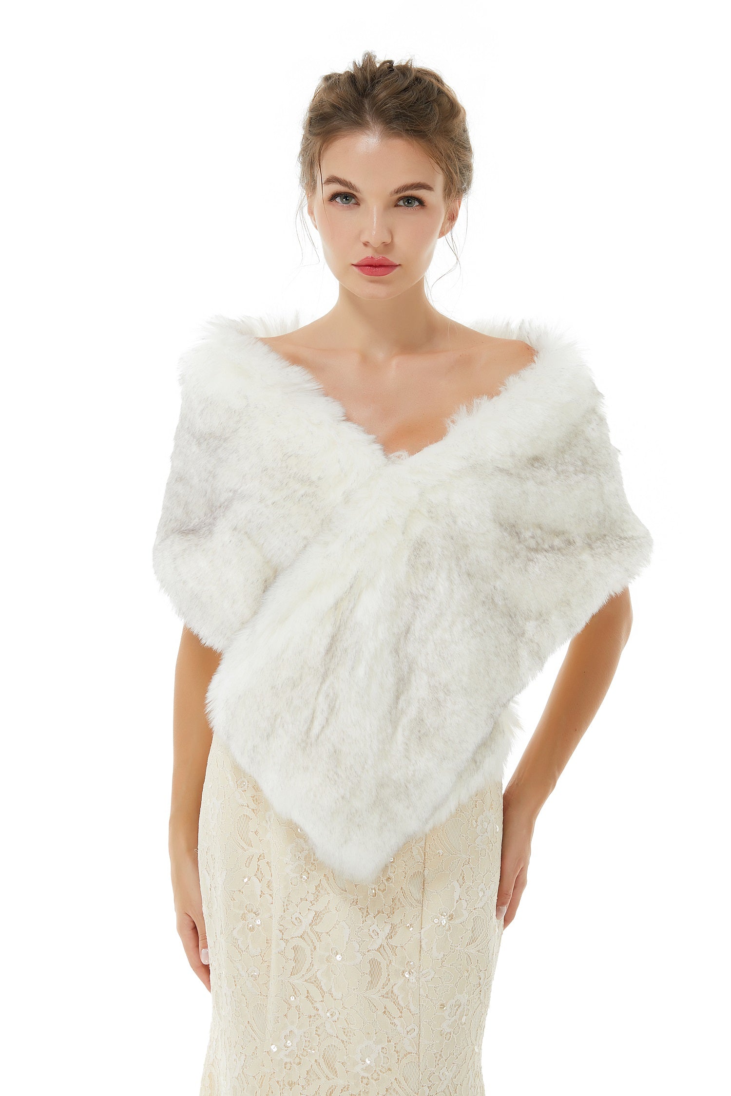 Ivory Faux Fur Wedding Shawl Open Front For Bride-showprettydress