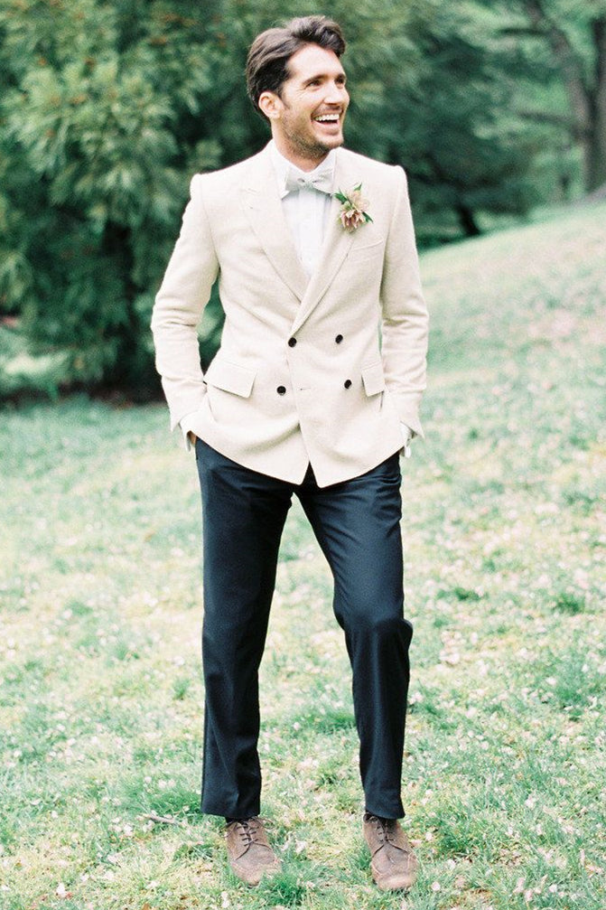 Ivory Wedding Tuxedos For Groom Two-pieces Set Groomsmen Best Man Suit groom  Showprettydress