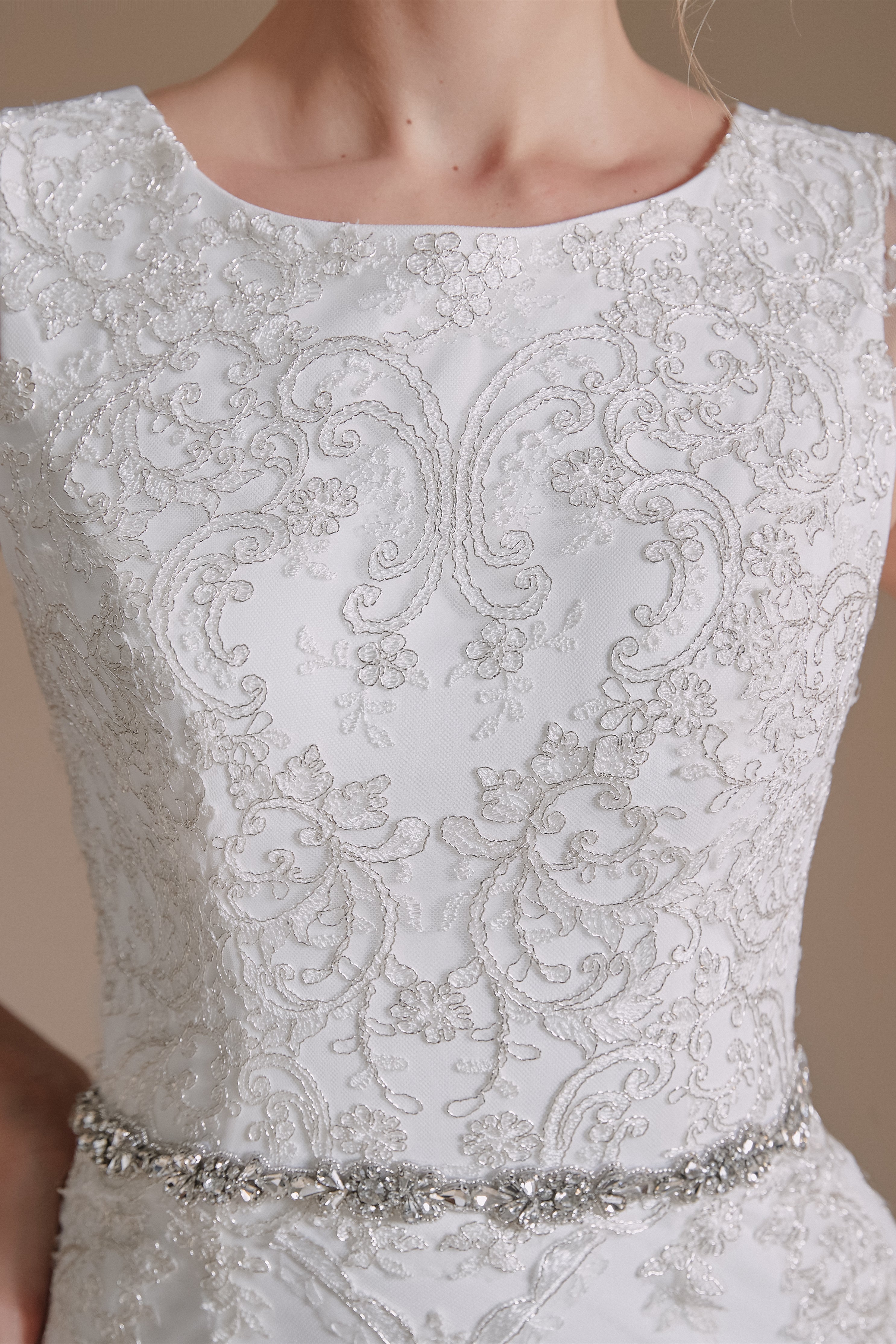 Jewel Lace Cap Sleeves Lace Mermaid Wedding Dress | Showprettydress Design-showprettydress