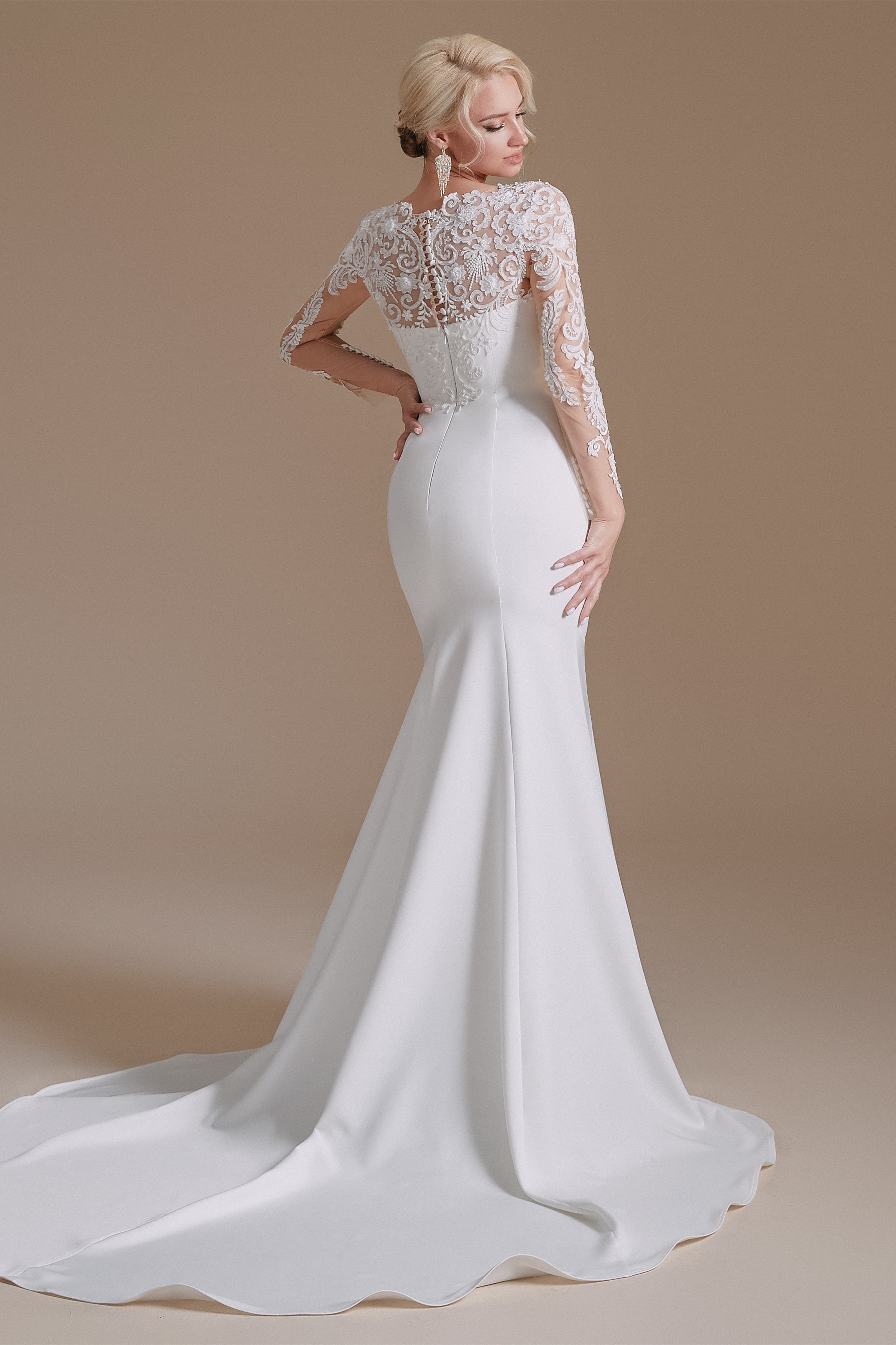 Jewel Lace Long Sleeves Mermaid Wedding Dress | Showprettydress Design-showprettydress