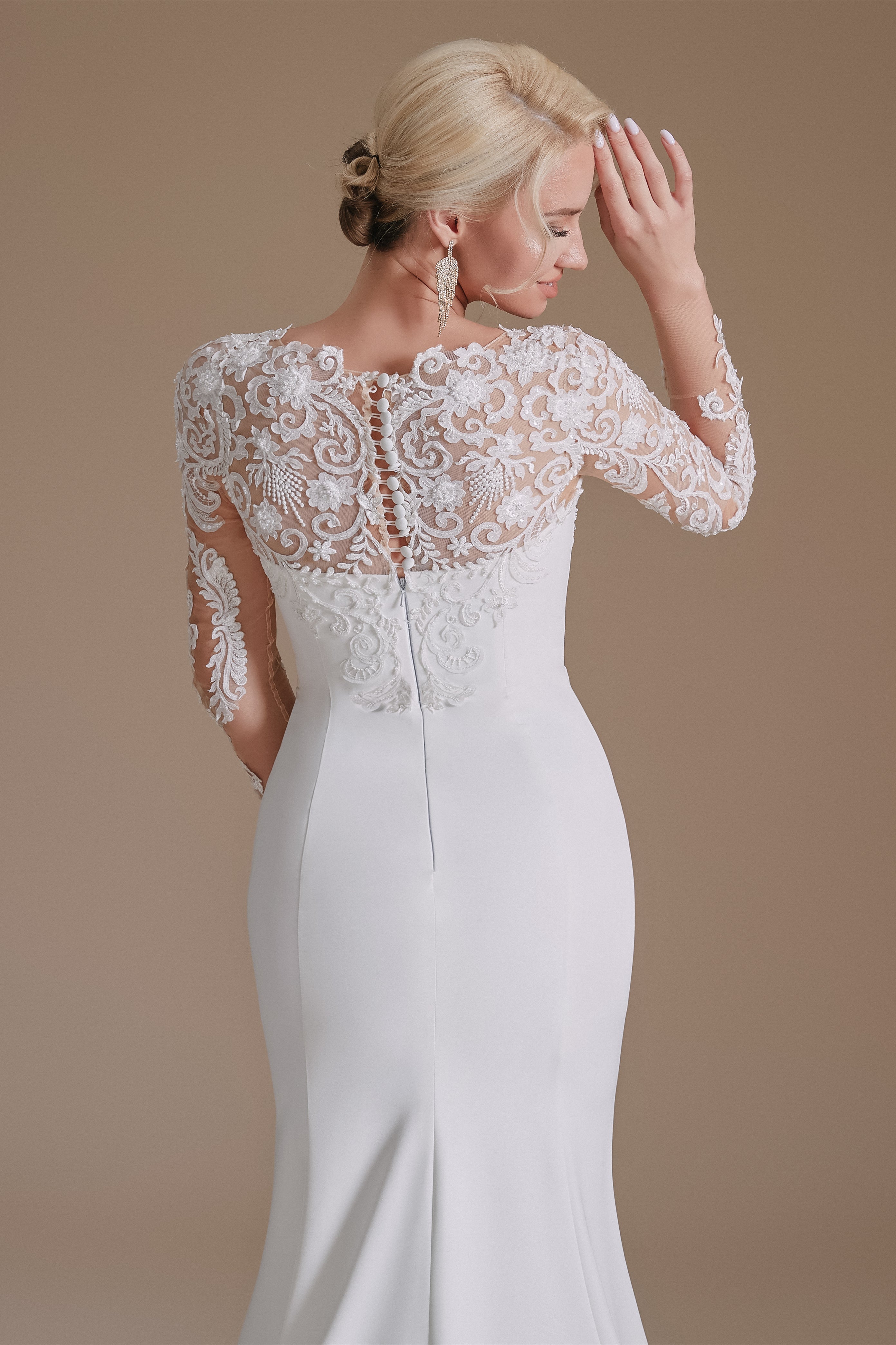 Jewel Lace Long Sleeves Mermaid Wedding Dress | Showprettydress Design-showprettydress