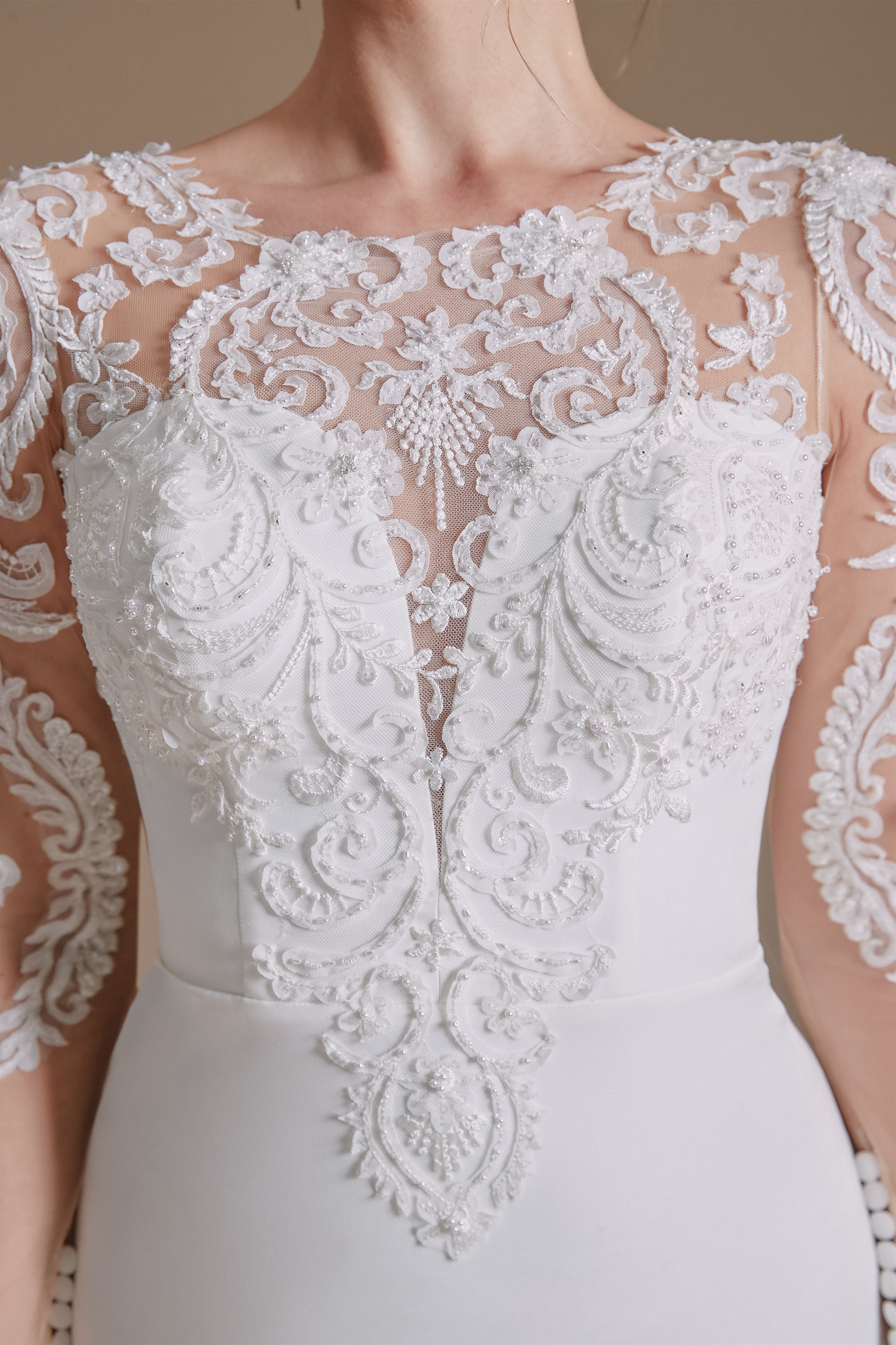 Jewel Lace Long Sleeves Mermaid Wedding Dress | Showprettydress Design-showprettydress