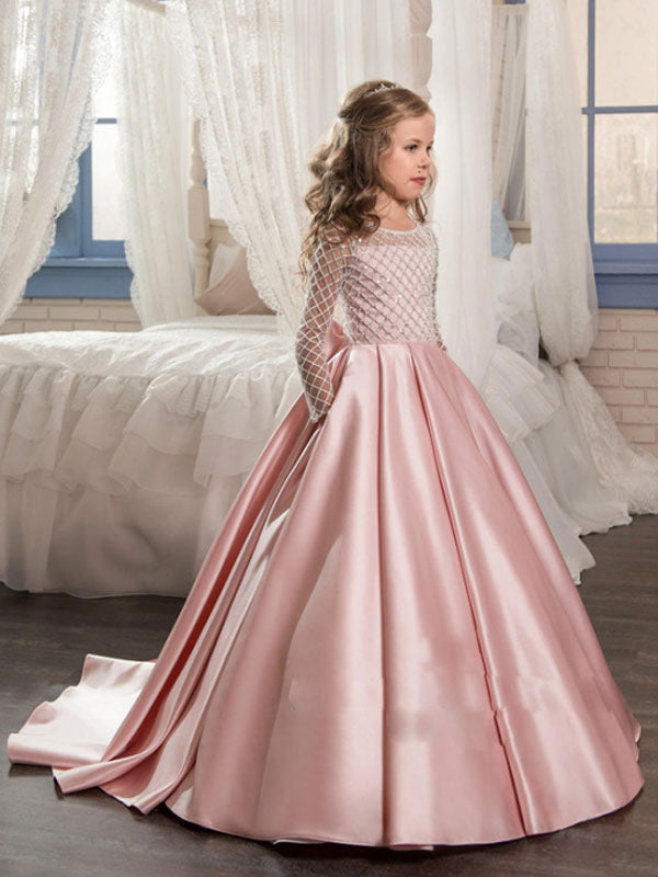 Jewel Neck Long Sleeves Buttons Formal Kids Pageant flower girl dresse Jewel Neck Long Sleeves Buttons Formal Kids Pageant flower girl dresse