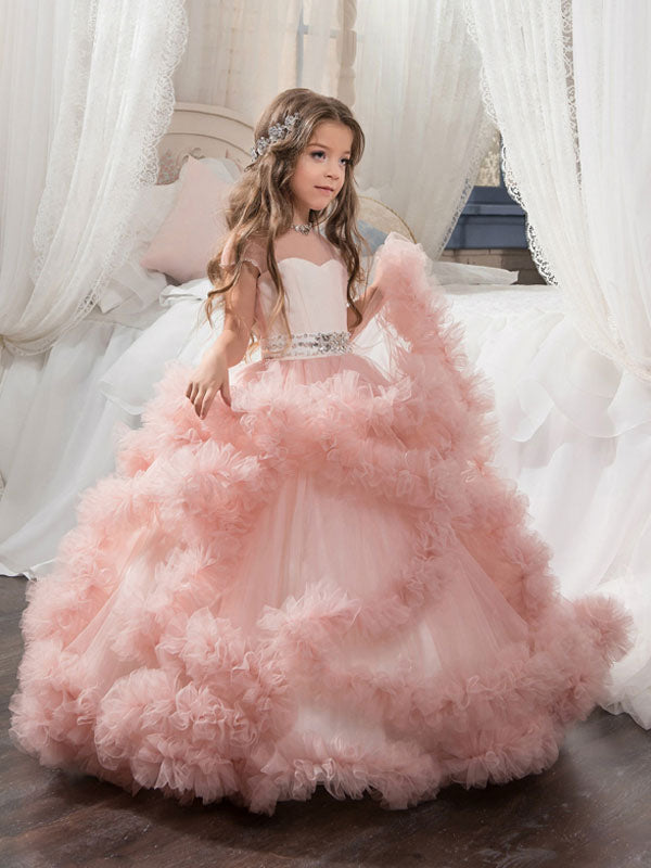 Jewel Neck Short Sleeves Rhinestones Kids Pageant flower girl dresses Jewel Neck Short Sleeves Rhinestones Kids Pageant flower girl dresses