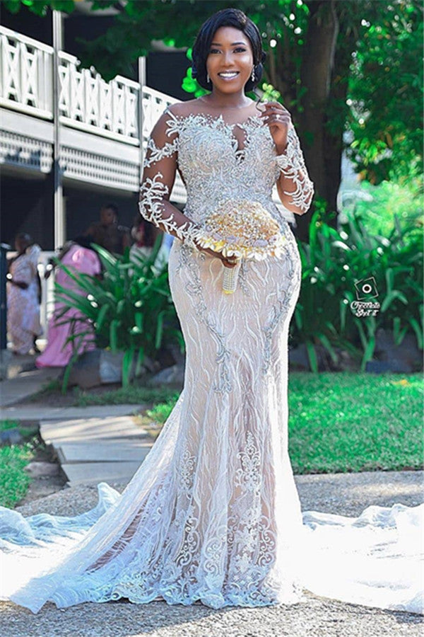 Lace Appliques Mermaid Wedding Dress Long Sleeves Plus Size Bridal Dresses Lace Appliques Mermaid Wedding Dress Long Sleeves Plus Size Bridal Dresses
