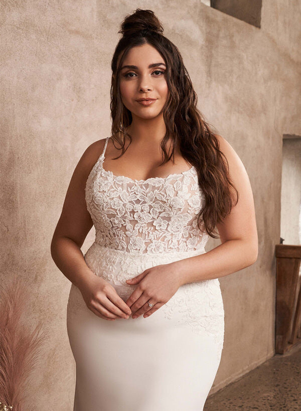 Lace Mermaid Fitted Wedding Dresses Open Back for Plus Size Women-Showprettydress