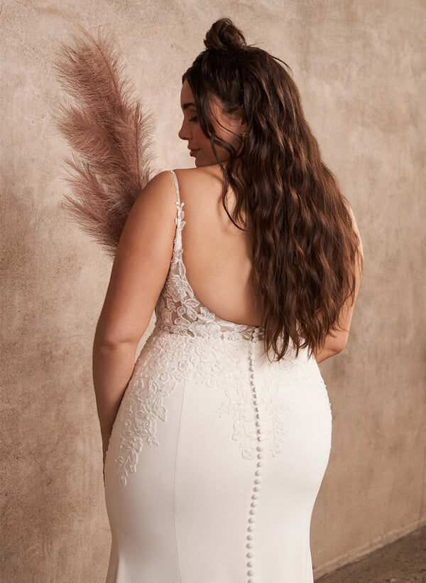 Lace Mermaid Fitted Wedding Dresses Open Back for Plus Size Women-Showprettydress