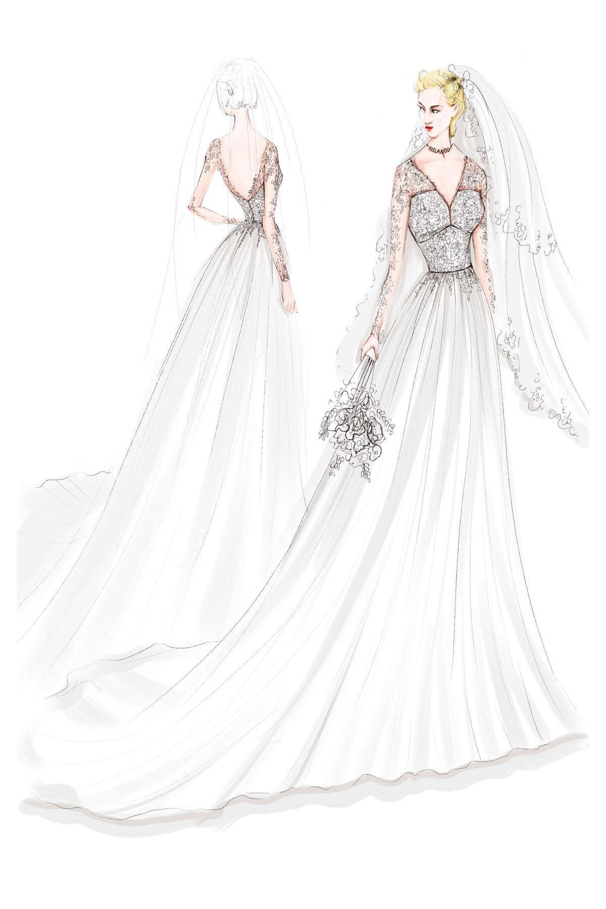 Lace Wedding Dresses Chiffon Chic V-Neck A-line Long Sleeve Lace Applique Beach Wedding Bridal Dress With Train Free Customization-Showprettydress