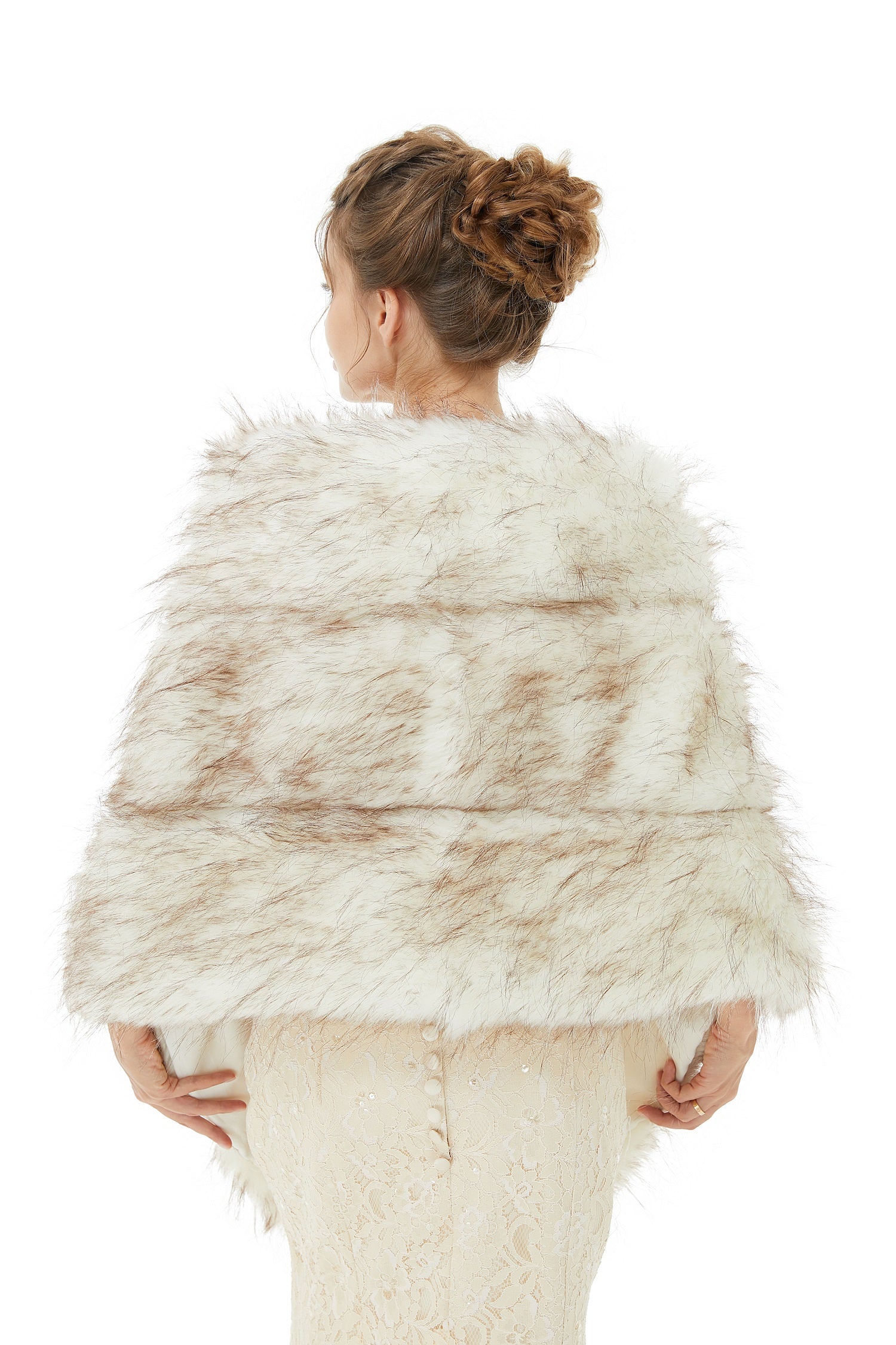 Light Brown Wedding Wrap Faux Fur Sleeveless Open Front Bridal Shawl-showprettydress
