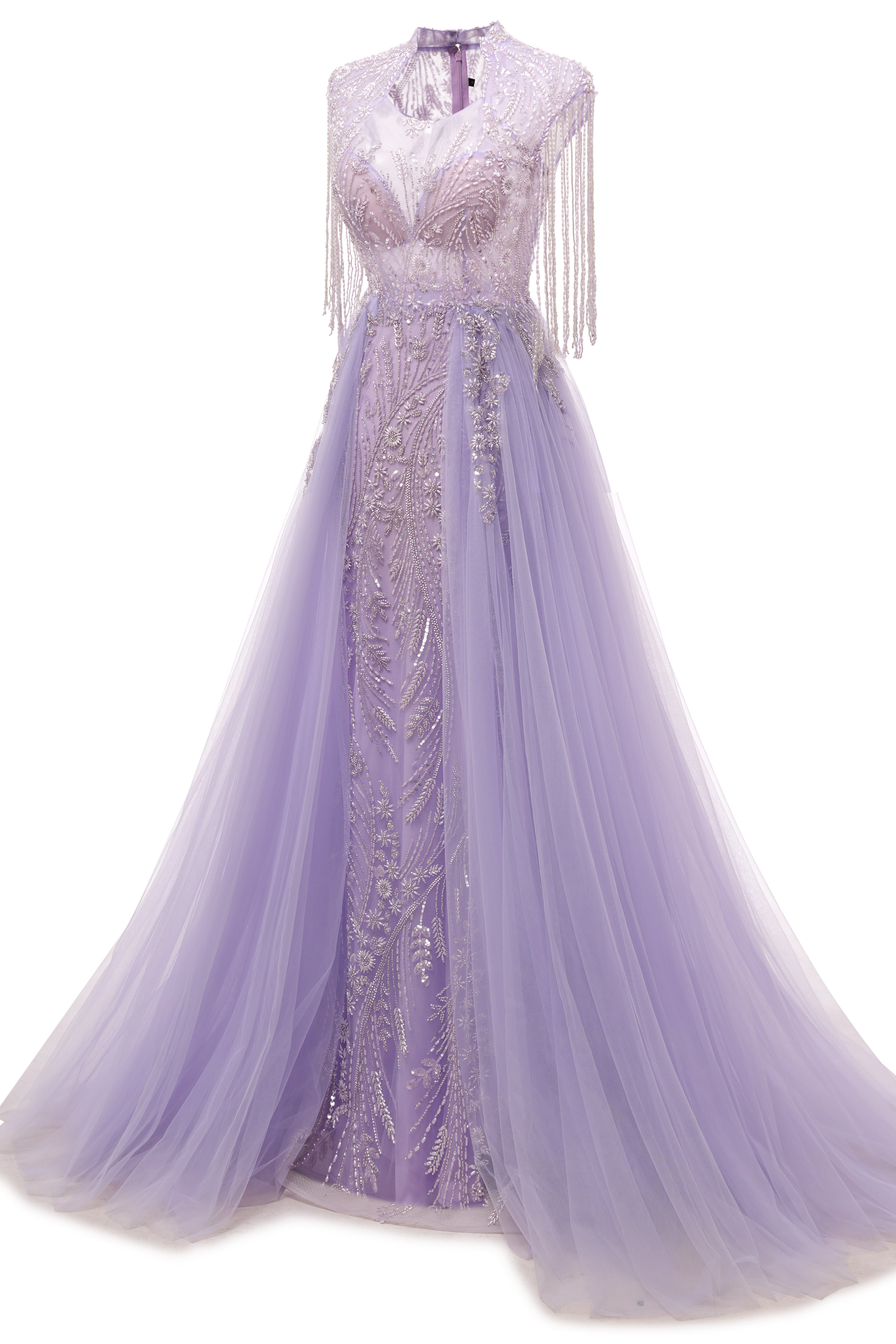 Lilac Long sleeves Overskirt A-line Evening Dresses-showprettydress