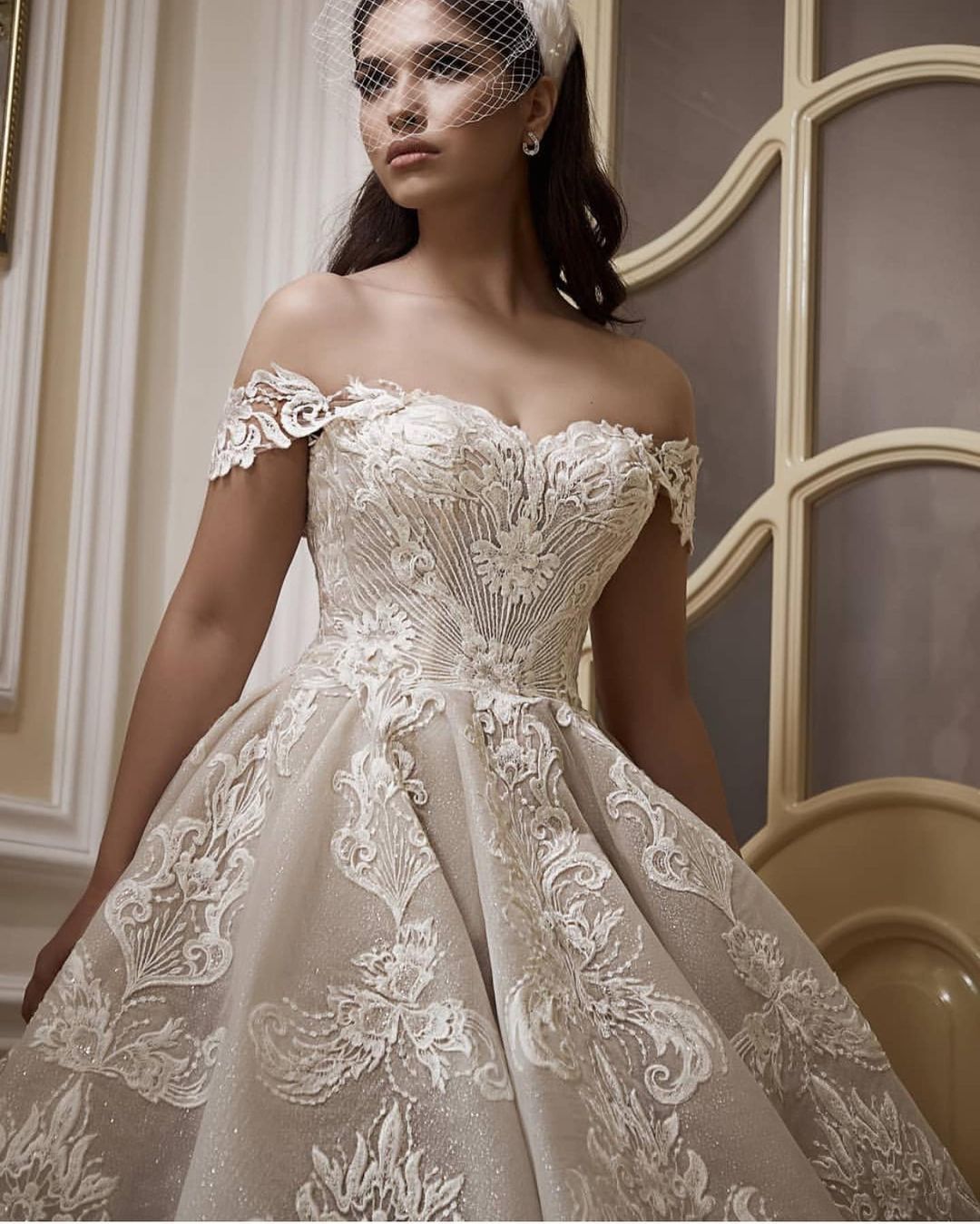 Long A-Line Off-the-Shoulder Appliques Lace Wedding Dress-showprettydress